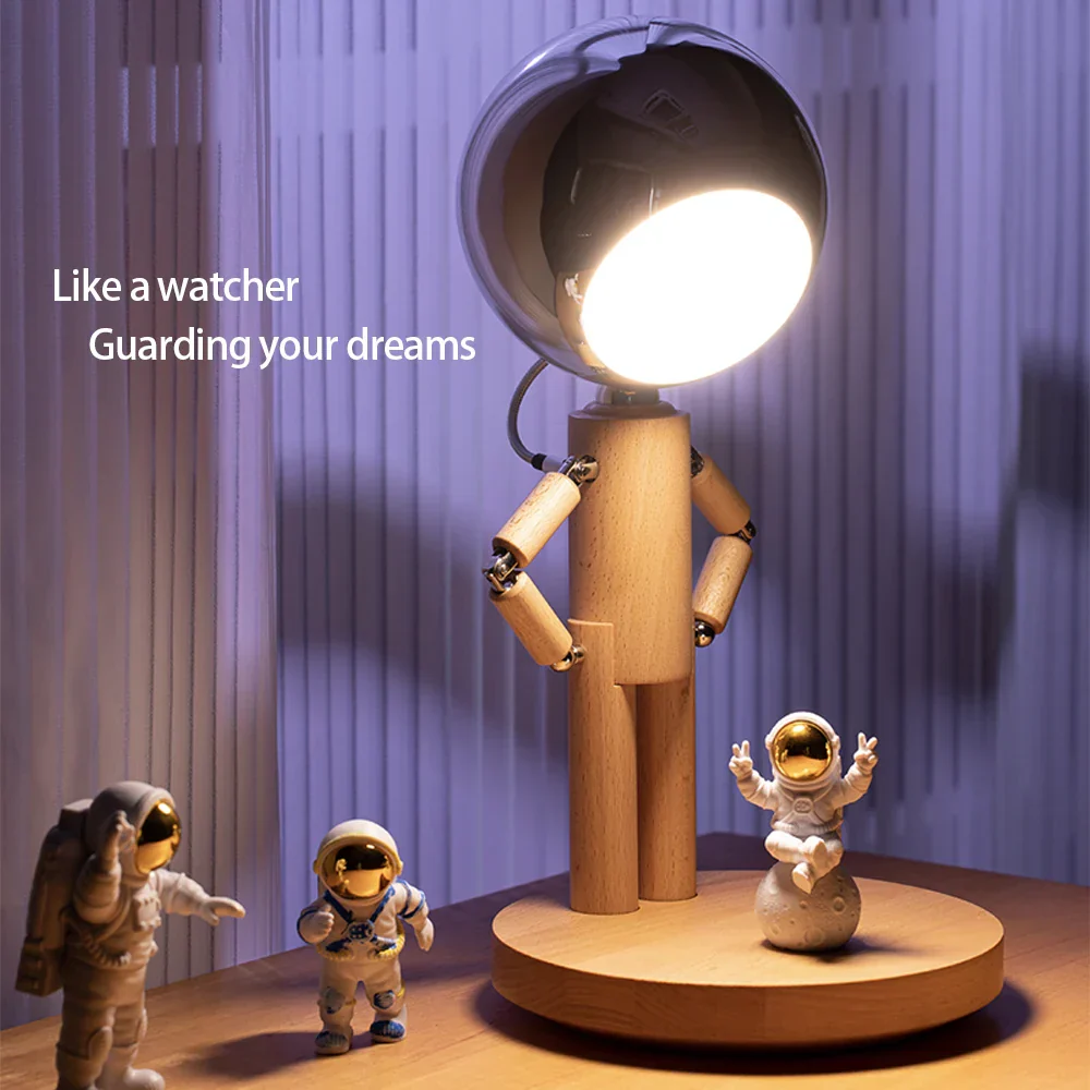Lunar Robot Astronaut Wooden Table Lamp - Image 2