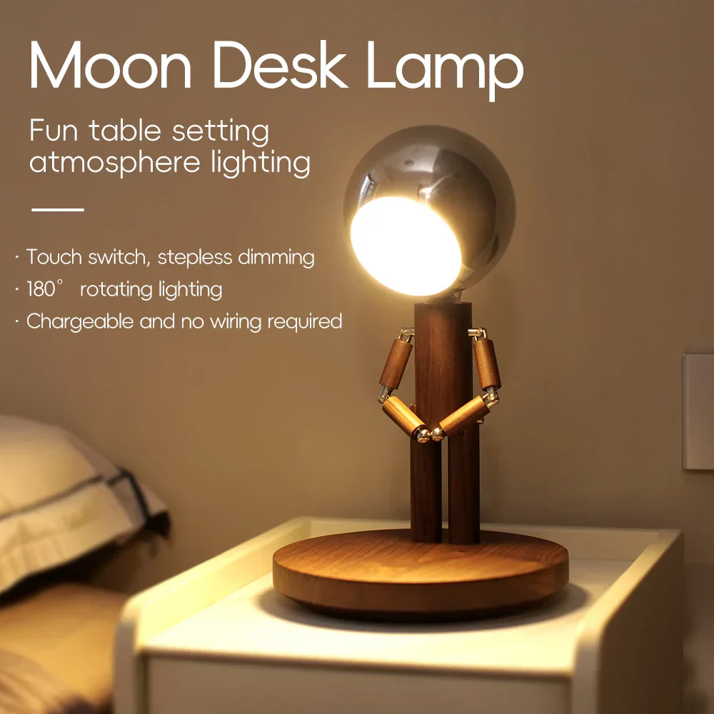 Lunar Robot Astronaut Wooden Table Lamp - Image 3