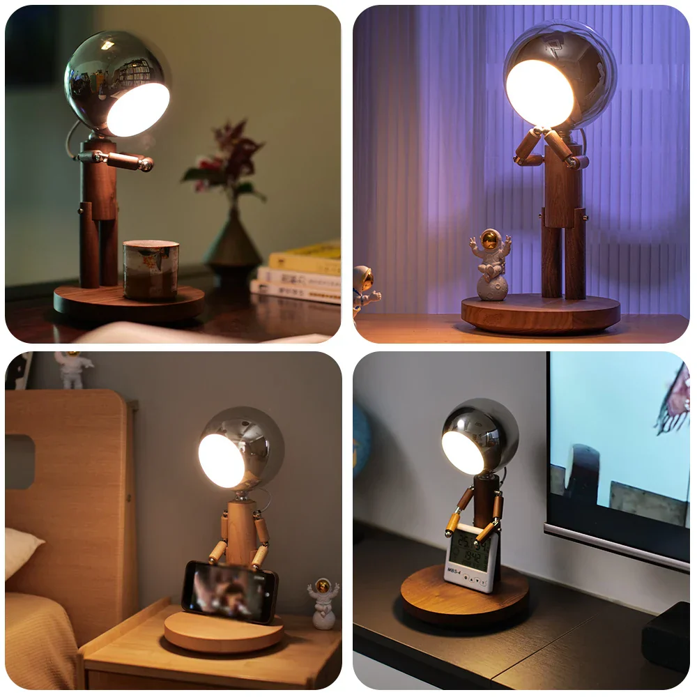 Lunar Robot Astronaut Wooden Table Lamp - Image 8