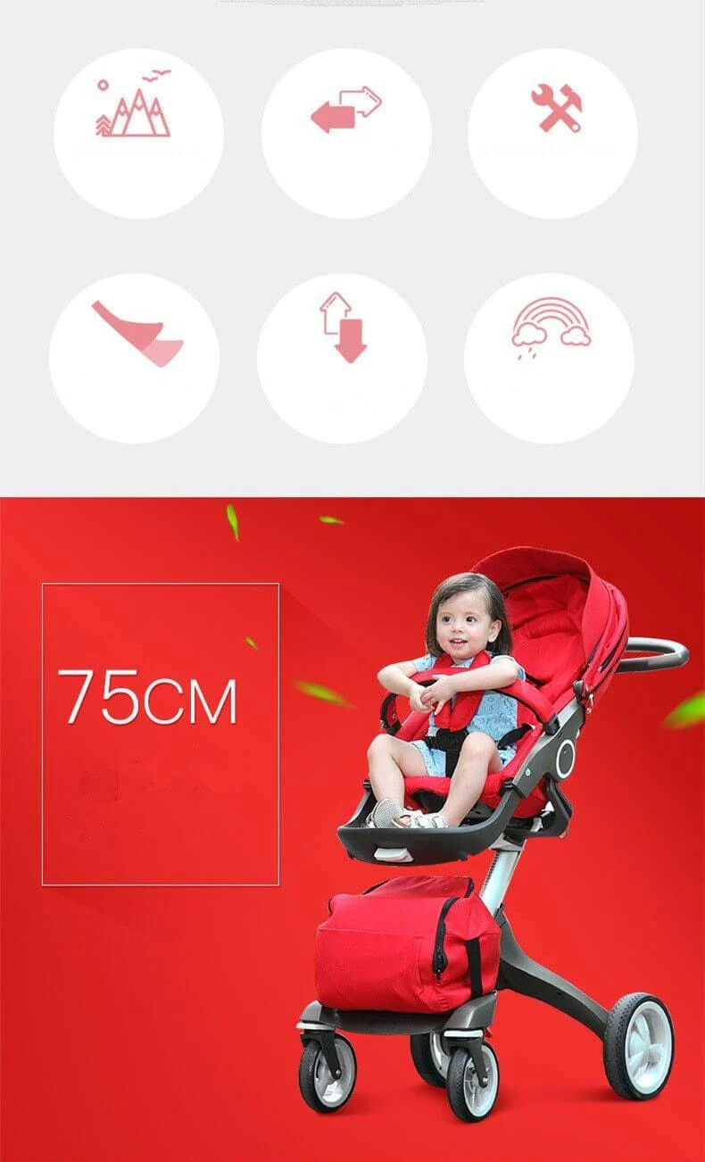 Luxury High End and High Landscape Red Baby Stroller - Image 7
