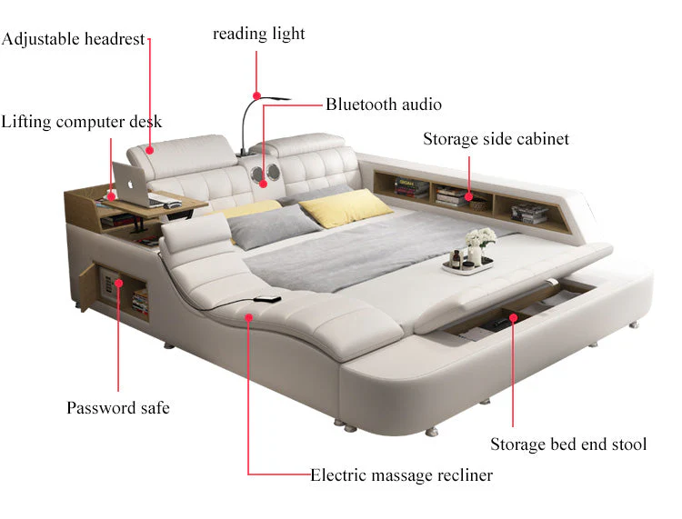 Luxury Leather Multifunctional Modern Bed Frame with Massage Chair - Image 4