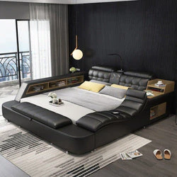 Luxury Leather Multifunctional Modern Bed Frame with Massage Chair - Image 5