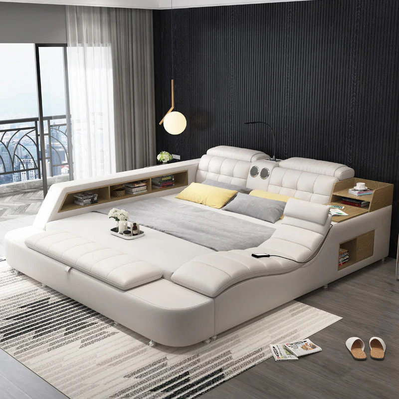 Luxury Leather Multifunctional Modern Bed Frame with Massage Chair - Image 6