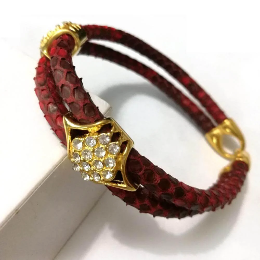 Luxury Python Snake Leather Bracelets with Gold Steel - Image 2