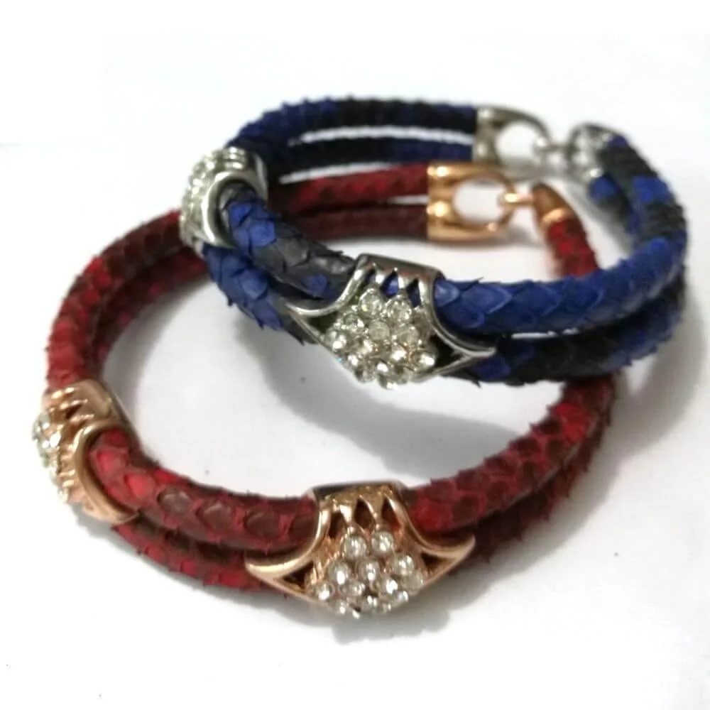 Luxury Python Snake Leather Bracelets with Gold Steel - Image 3
