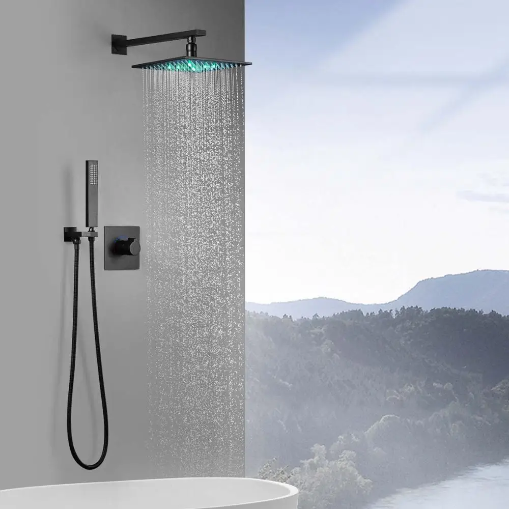 Matte Black Modern LED Modern Rainfall Shower Set - Image 7