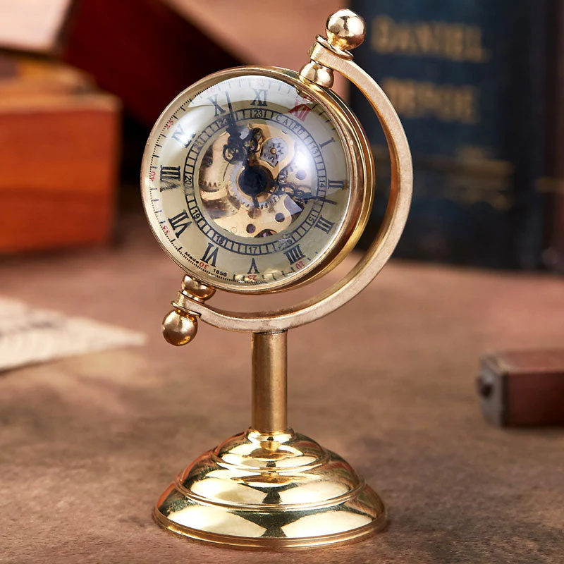 Mechanical Gold Spinning Globe Desk Clock - Image 3