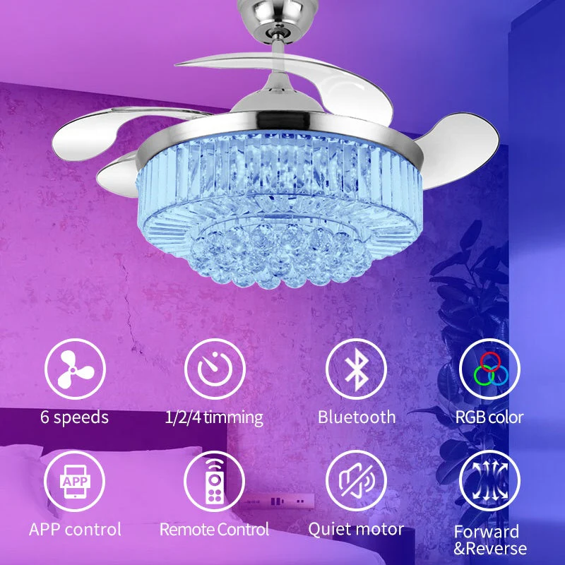 Melody Glow Crystal LED Ceiling Fan Speaker Lamp - Image 2