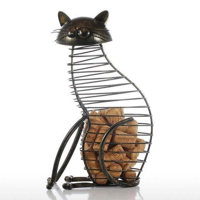 Metal Cat Figurines Cork Container - Image 2