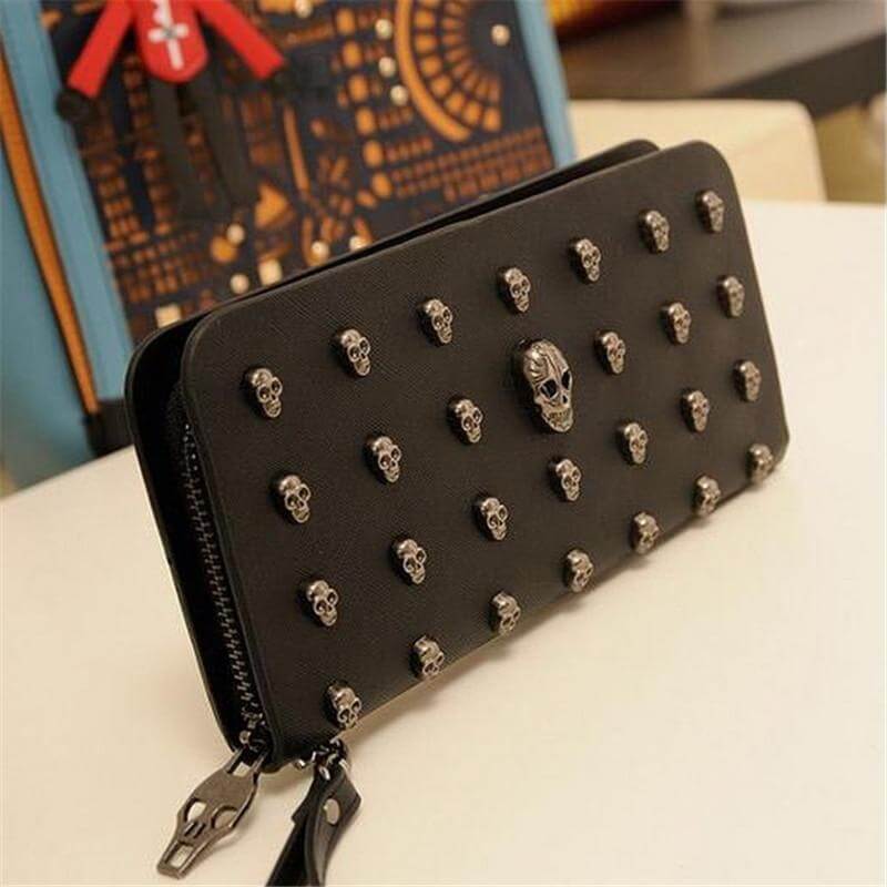 Metal Skull Leather Wallet Purse - Image 2