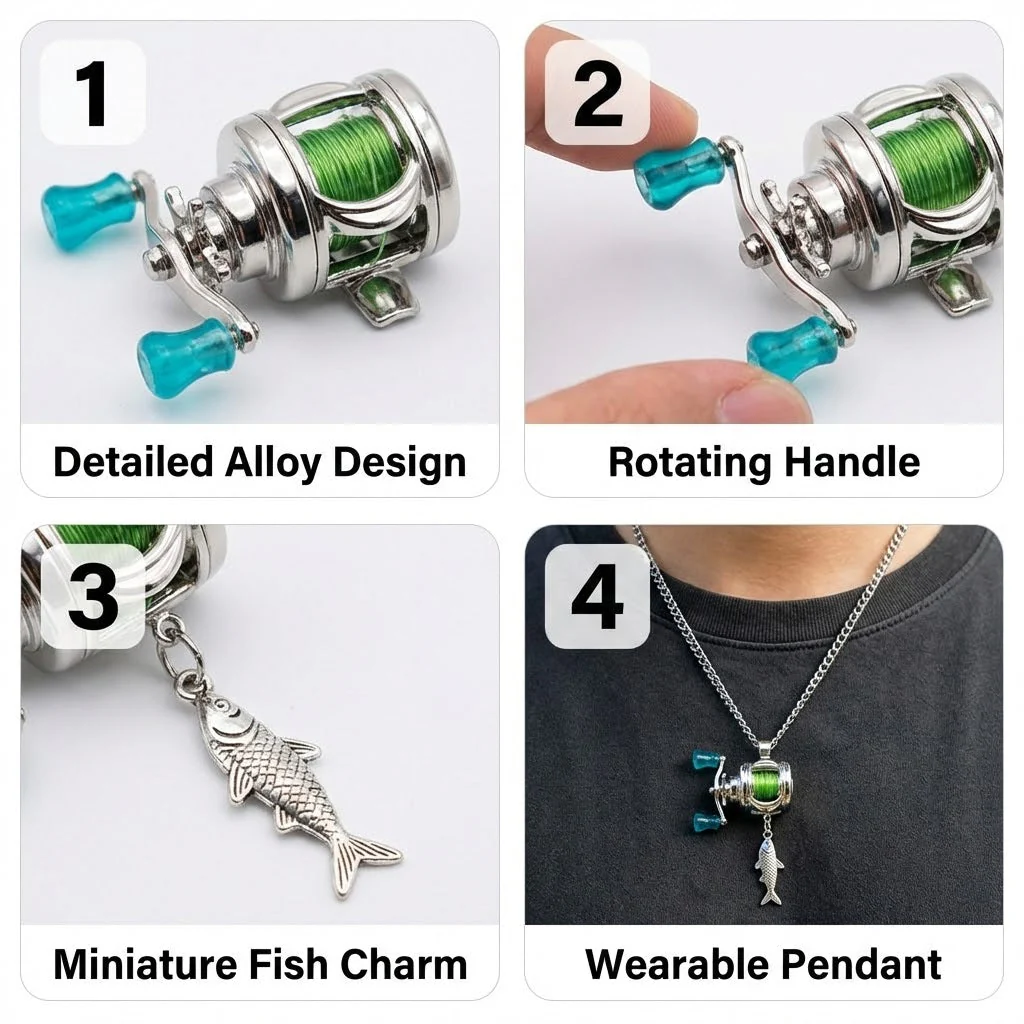 Mini Fishing Reel Spinner Necklace - Image 5