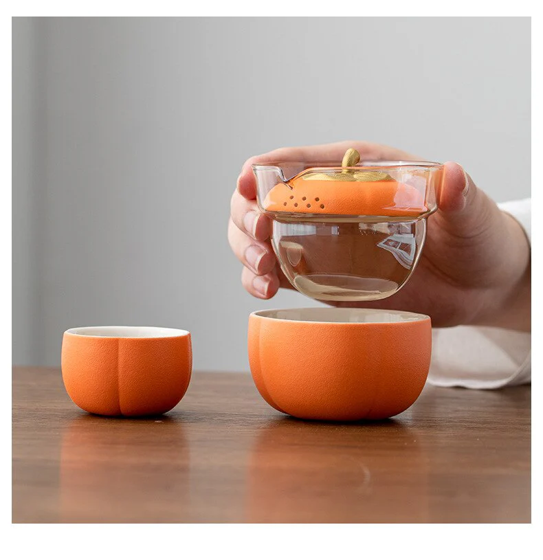 Mini Pumpkin Ceramic Teapot Set - Image 2