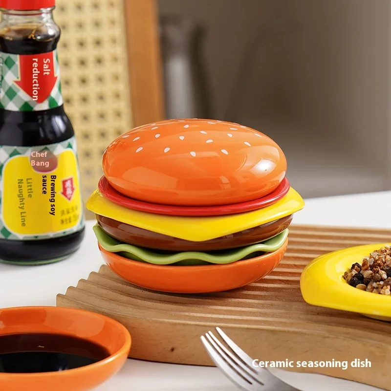 Mini Stacked Hamburger Ceramic Plate Set - Image 2