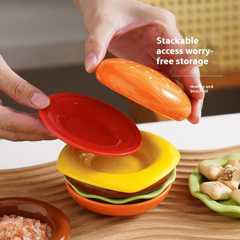 Mini Stacked Hamburger Ceramic Plate Set - Image 4
