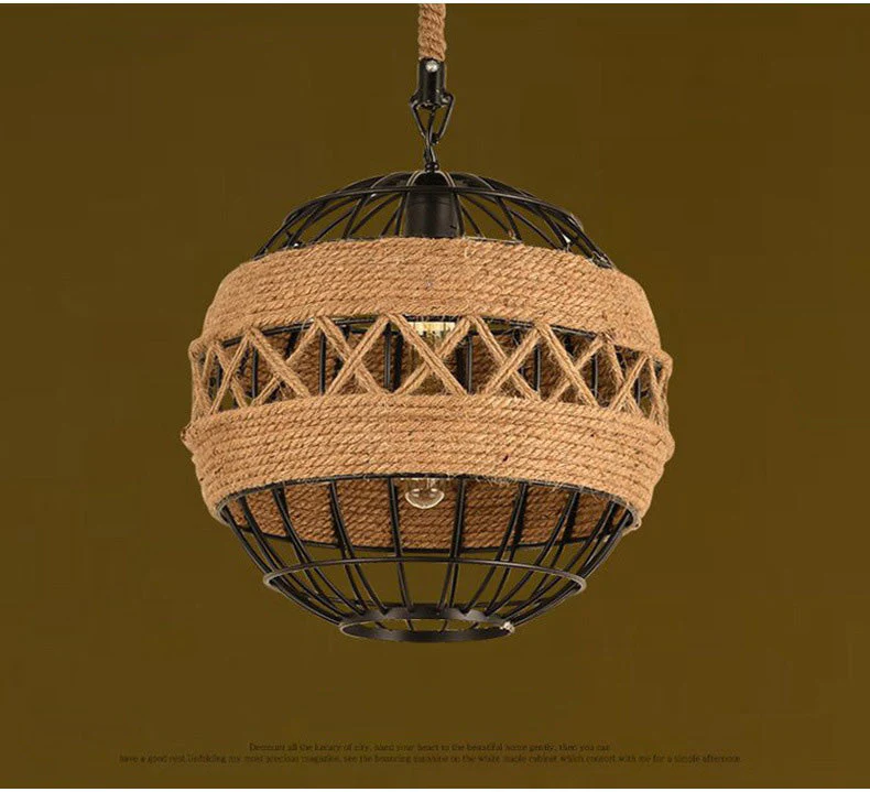 Minimal Natural Retro Rural Rope Ball Chandelier - Image 3