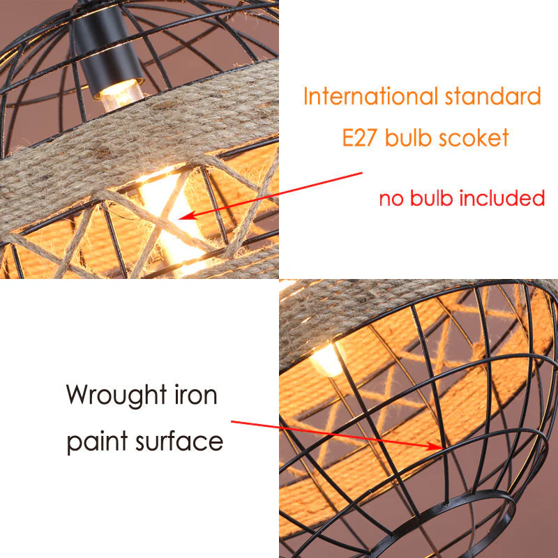 Minimal Natural Retro Rural Rope Ball Chandelier - Image 5
