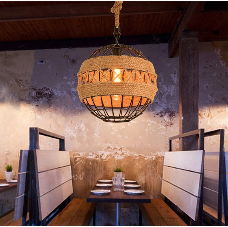 Minimal Natural Retro Rural Rope Ball Chandelier - Image 7
