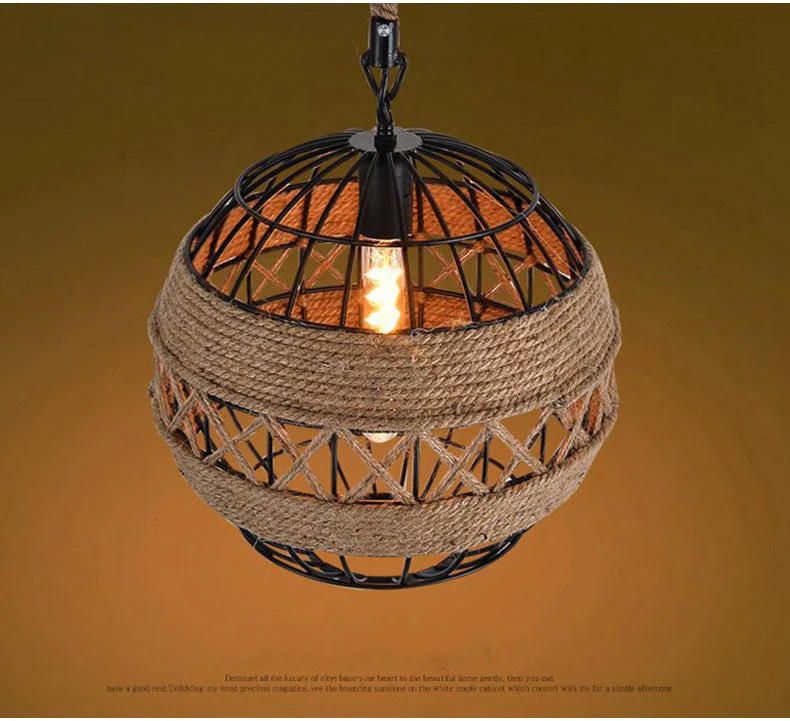 Minimal Natural Retro Rural Rope Ball Chandelier - Image 8