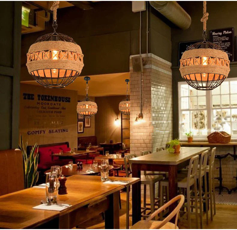 Minimal Natural Retro Rural Rope Ball Chandelier - Image 9