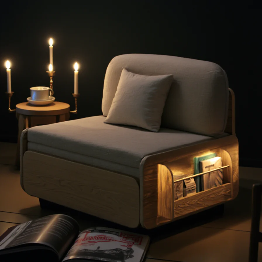 Minimalist Foldable Wooden Japanese Lazy Sofa Bed - Image 3