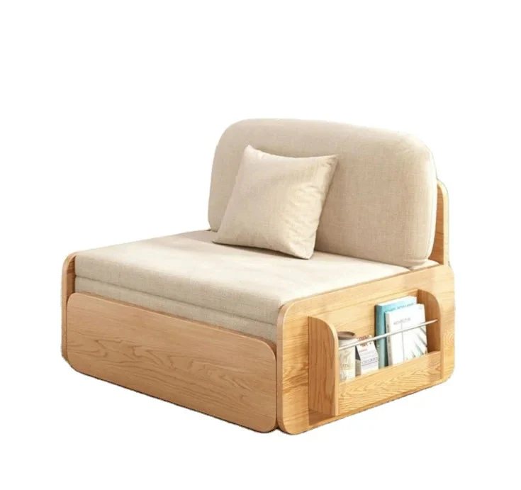 Minimalist Foldable Wooden Japanese Lazy Sofa Bed - Image 6
