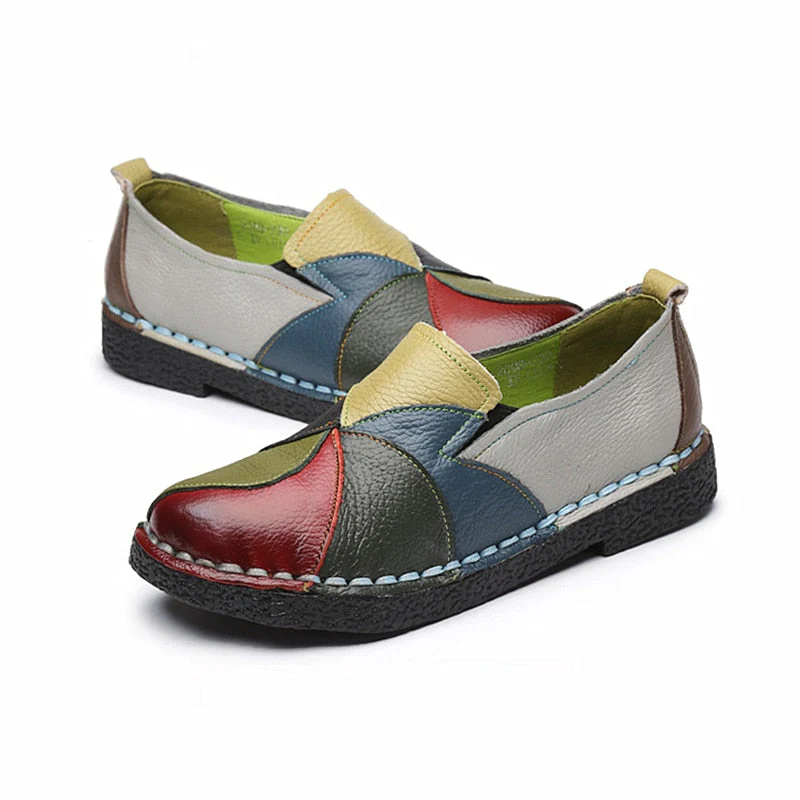 Mixed Colors Women Leather Casual Shoes - Image 4