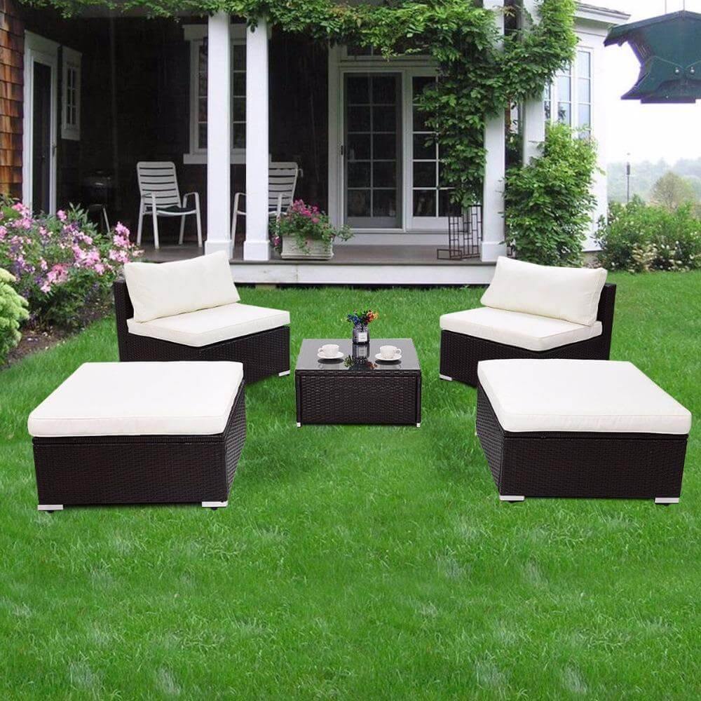 Modern 5 PC Patio Sectional Lounge Furniture - Image 4