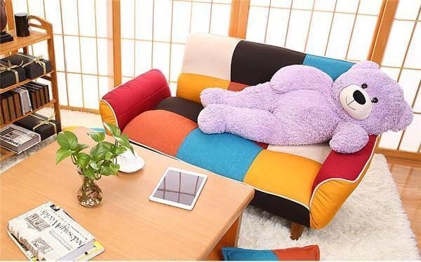 Modern Adjustable Sofa and Loveseat in Colorful Line Fabric - Image 4