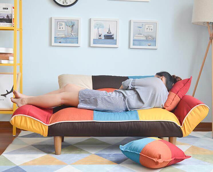 Modern Adjustable Sofa and Loveseat in Colorful Line Fabric - Image 5