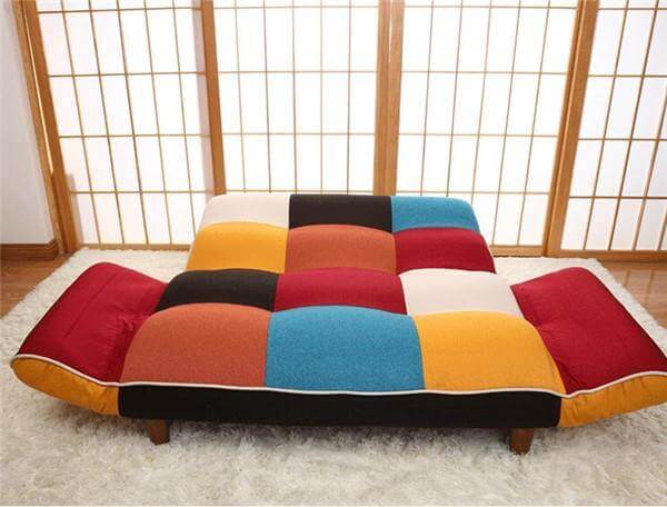 Modern Adjustable Sofa and Loveseat in Colorful Line Fabric - Image 6