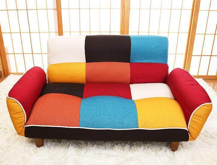 Modern Adjustable Sofa and Loveseat in Colorful Line Fabric - Image 7