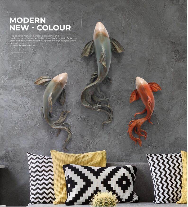 Modern Fengshui Resin 3D Wall Sticker Fish - Image 2