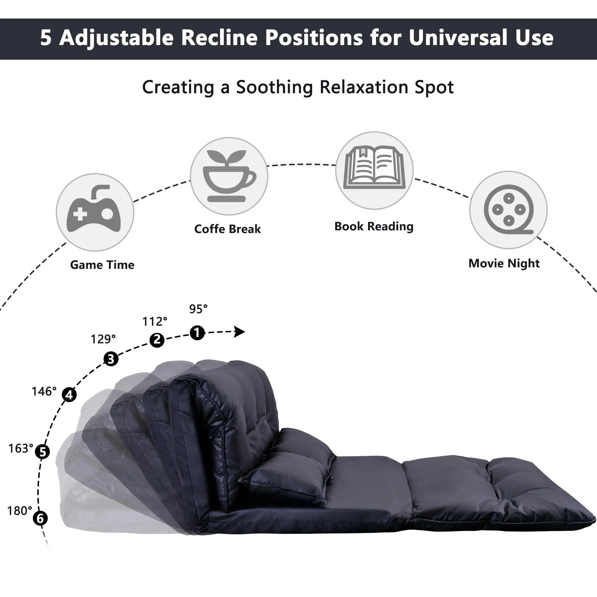 Modern Foldable PU Leather Leisure Floor Sofa Bed with 2 Pillows - Image 11