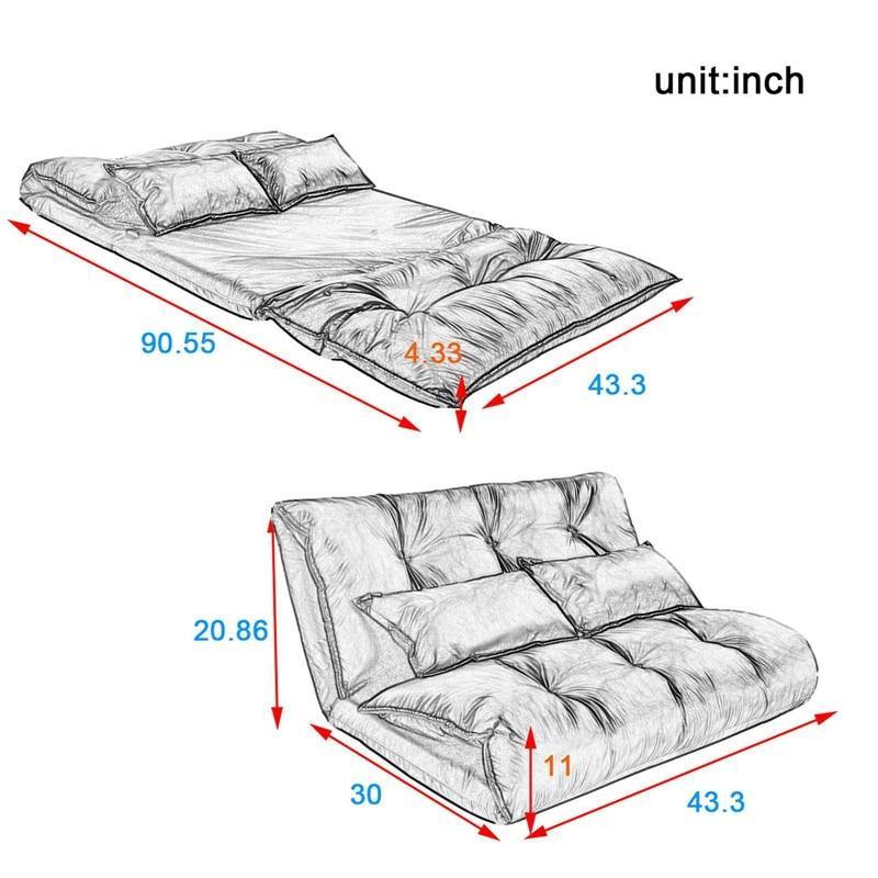 Modern Foldable PU Leather Leisure Floor Sofa Bed with 2 Pillows - Image 9