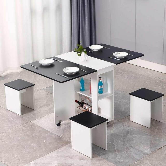 Modern Foldable Wheeled Dining Table Set - Image 11