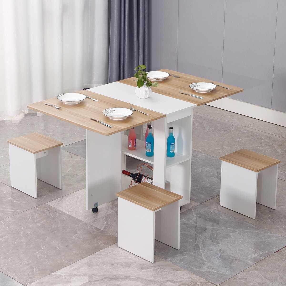 Modern Foldable Wheeled Dining Table Set - Image 8