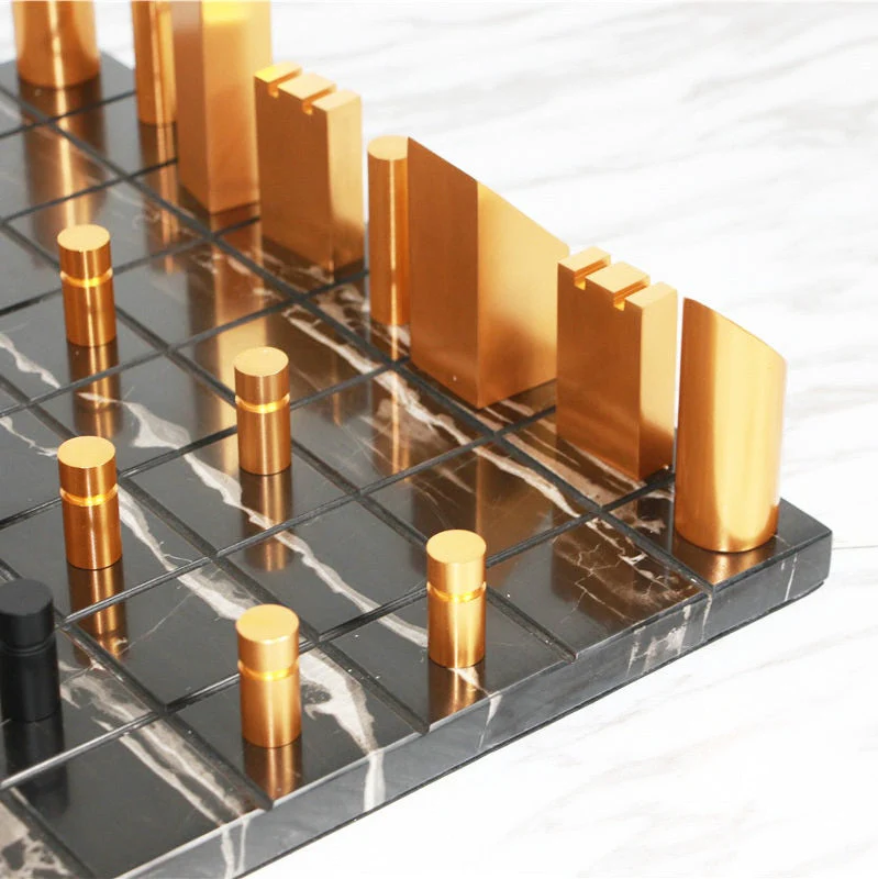 Modern Gold Black Marble Chess Board - Image 6