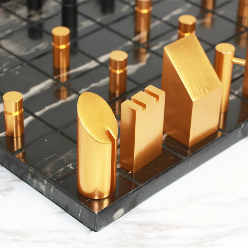Modern Gold Black Marble Chess Board - Image 7