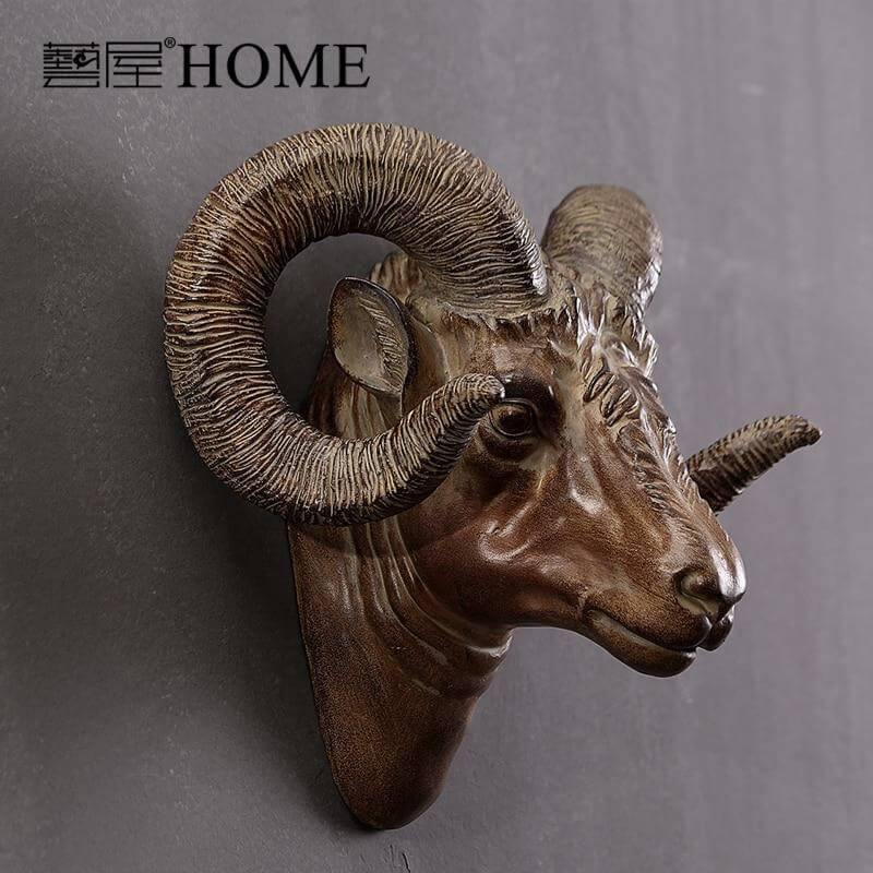 Modern Pure Handmade Hanging Moose and Sheep Head Decoration - Image 12