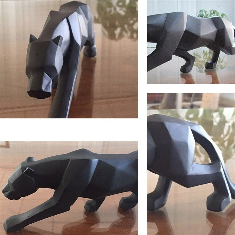 Modern Resin Geometric Black Panther Sculpture - Image 3