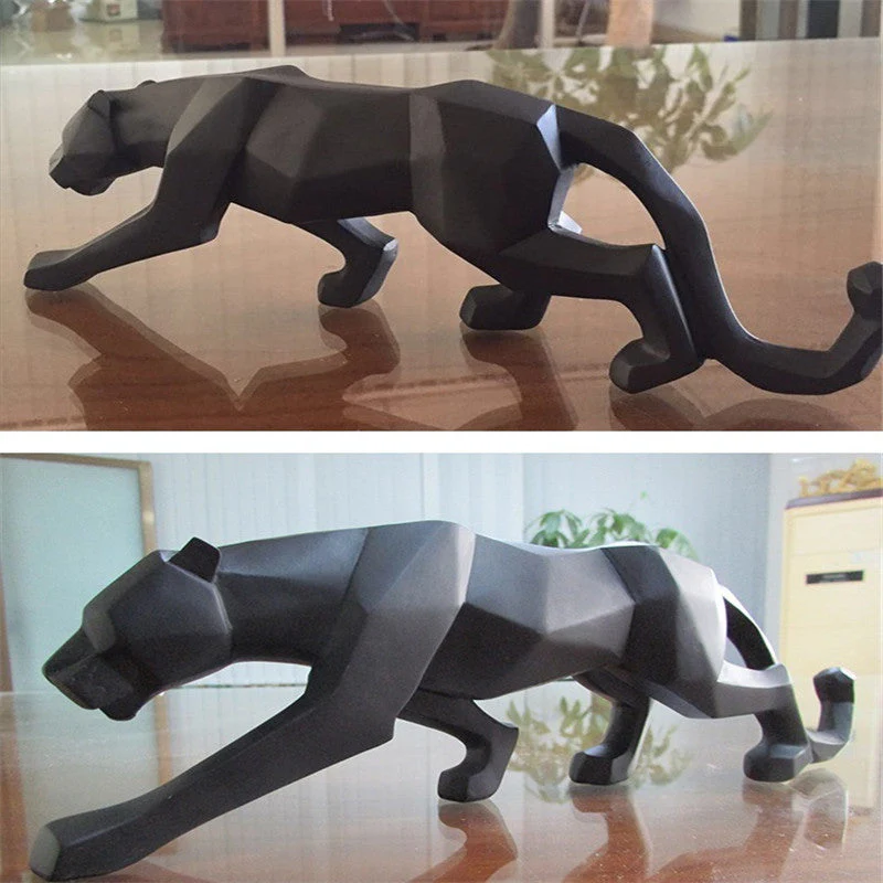 Modern Resin Geometric Black Panther Sculpture - Image 4