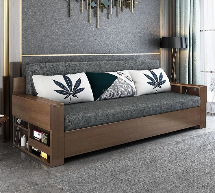 Modern Space Saving Transformable Wooden Foldable Sofa Bed - Image 2