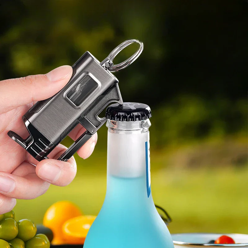 Modern Windproof Metal  Bottle Opener Keychain Lighter - Image 3