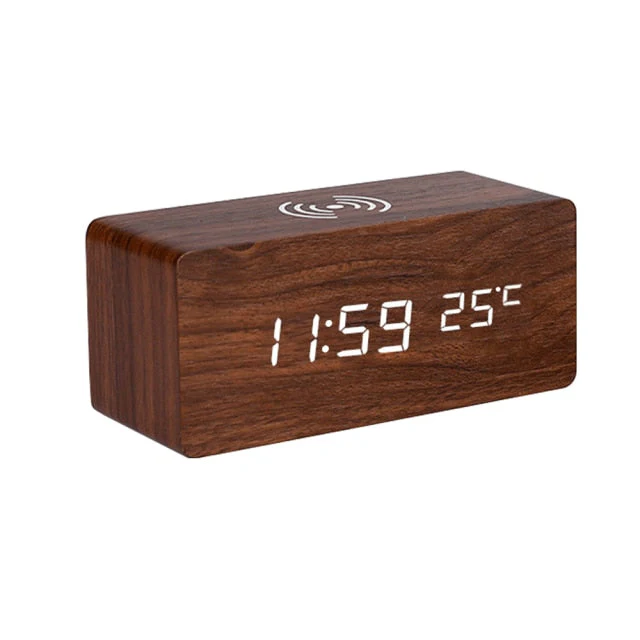 Modern Wooden Wireless Charging Alarm Clock - Image 9