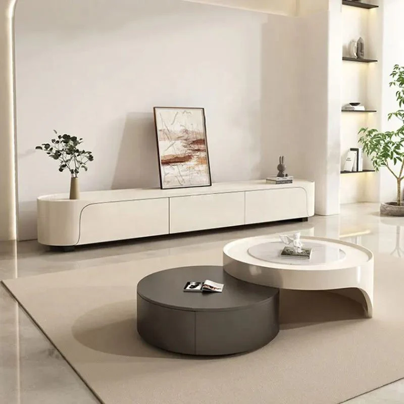 Modernist Dual-Tier Retractable Circular Lounge Coffee Table - Image 2