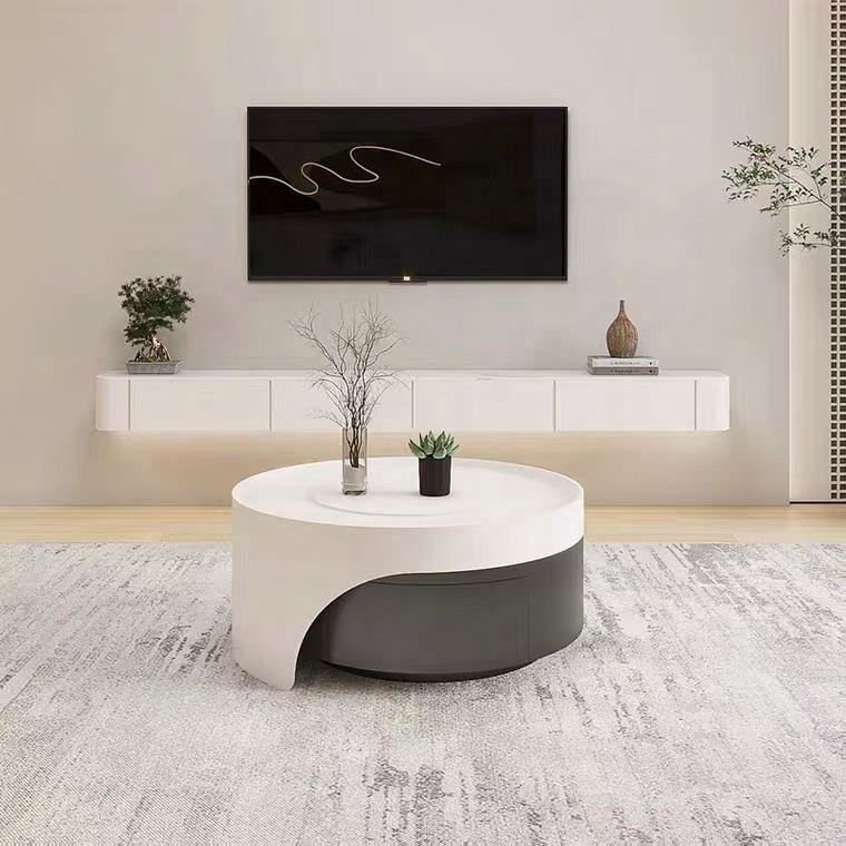 Modernist Dual-Tier Retractable Circular Lounge Coffee Table - Image 4