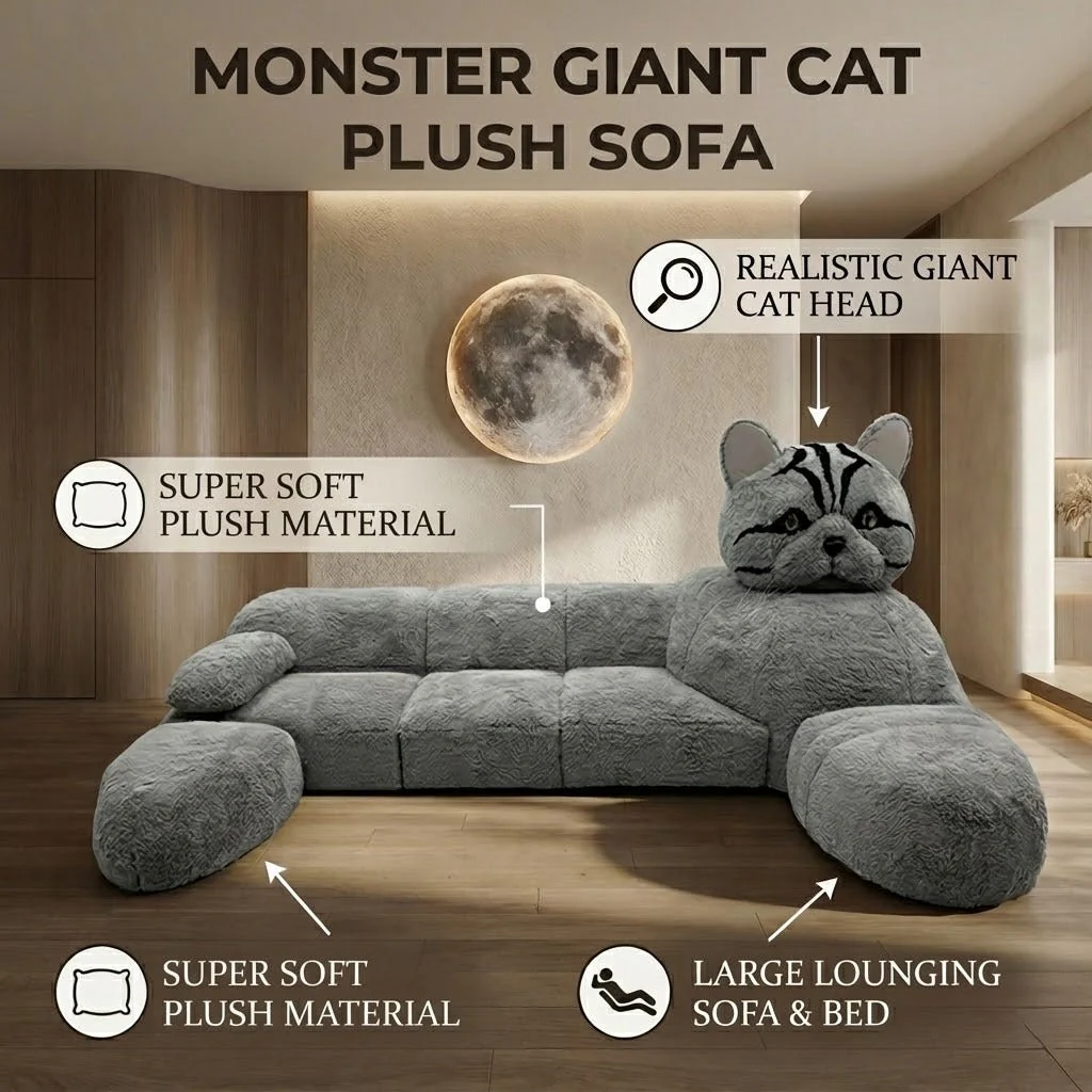 Monster Giant Cat Plush Sleeper Sofa - Image 5