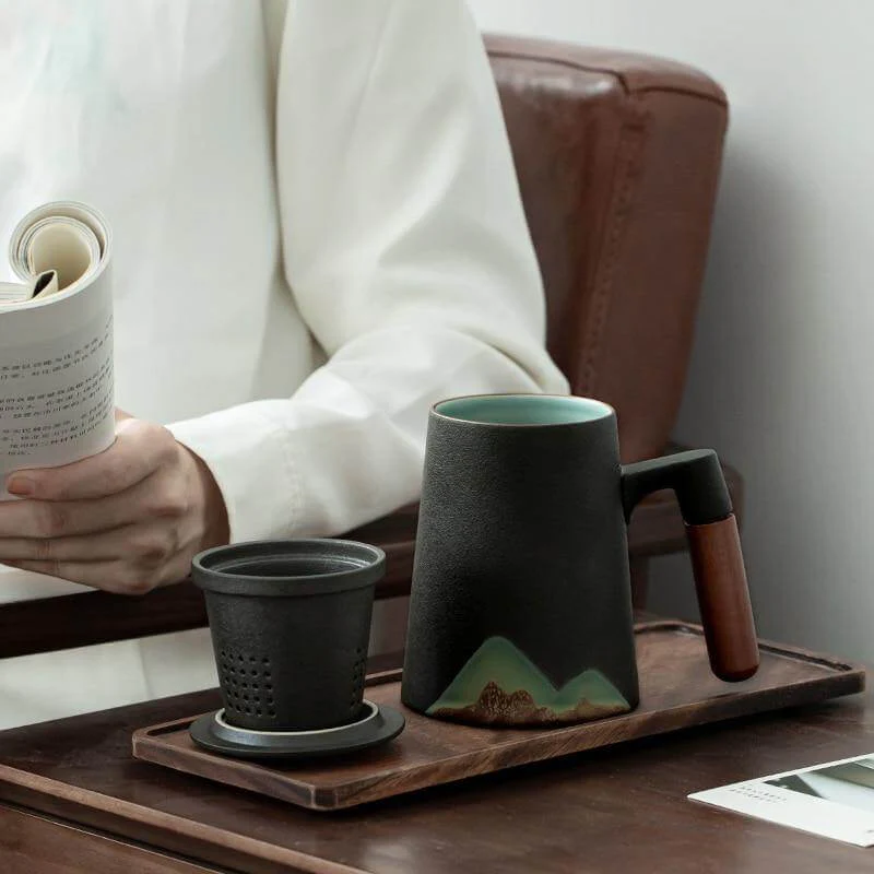 Mountain Art Ceramic Tea Mugs With Filter - Image 9