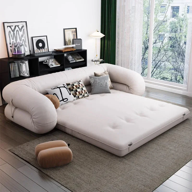 Multi-Fold Vintage Elegant Tatami Leather Sofa Bed - Image 3