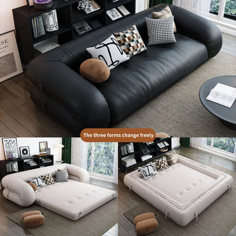 Multi-Fold Vintage Elegant Tatami Leather Sofa Bed - Image 4